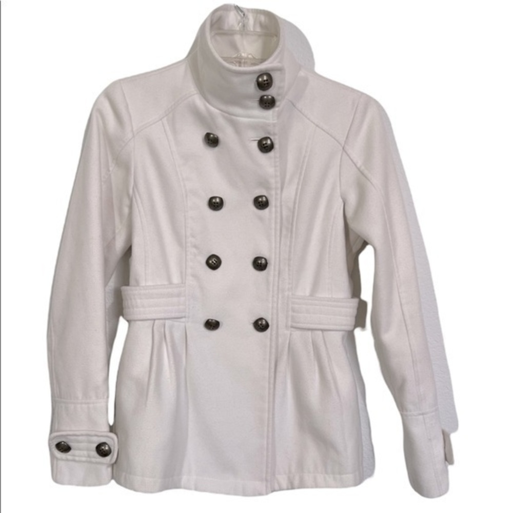 Hydraulic Ivory Double Breast Pea Coat Military Fitted Dress Coat Small
